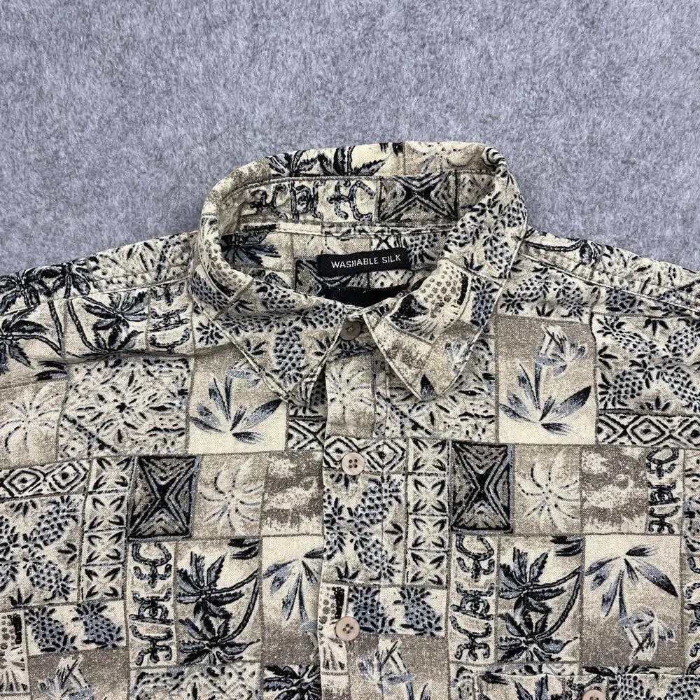 utopia button up shirt multicolor washable silk short‎ sleeve large